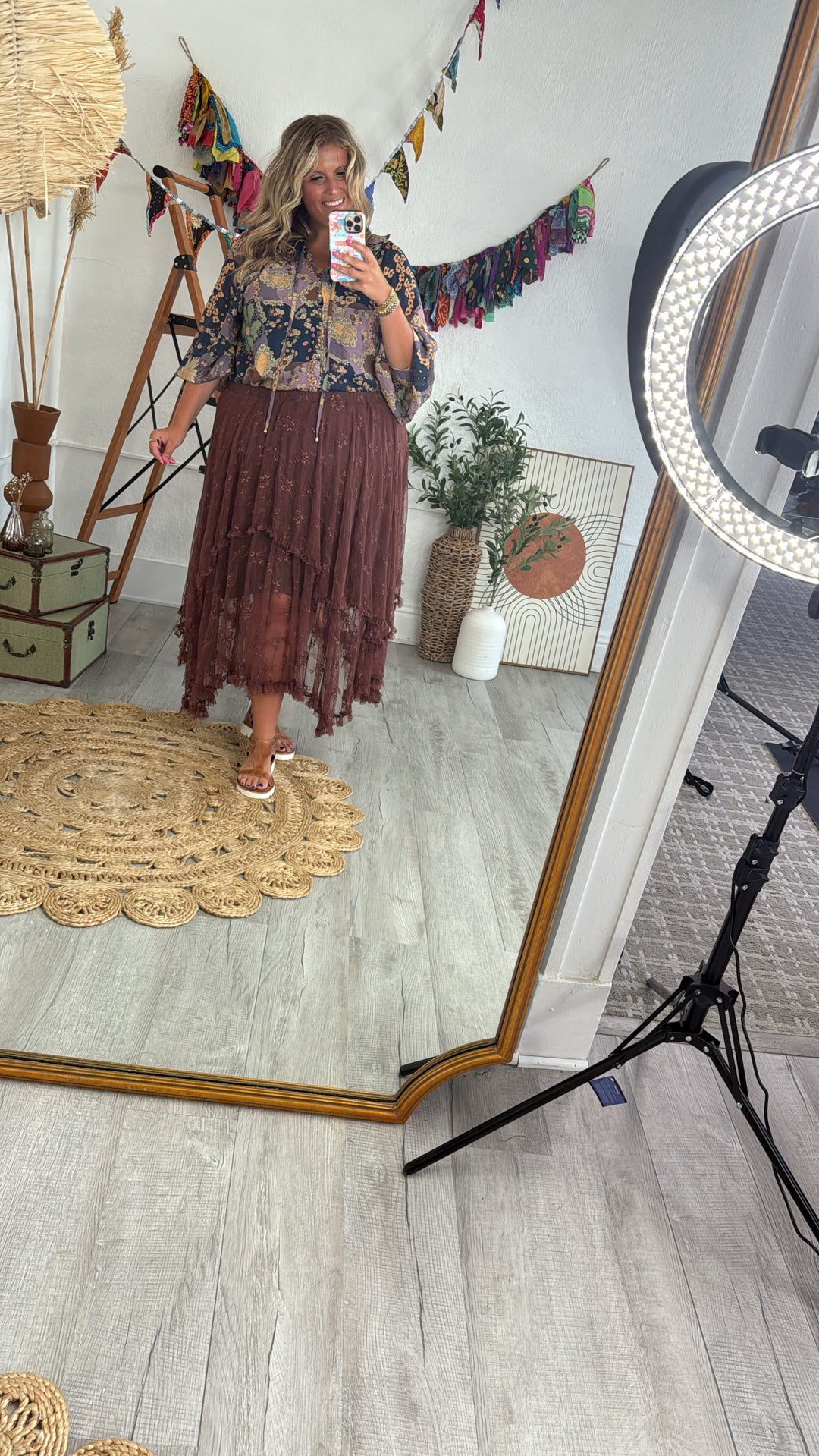 Delicate Dreams Embellished Lace Skirt, Chestnut