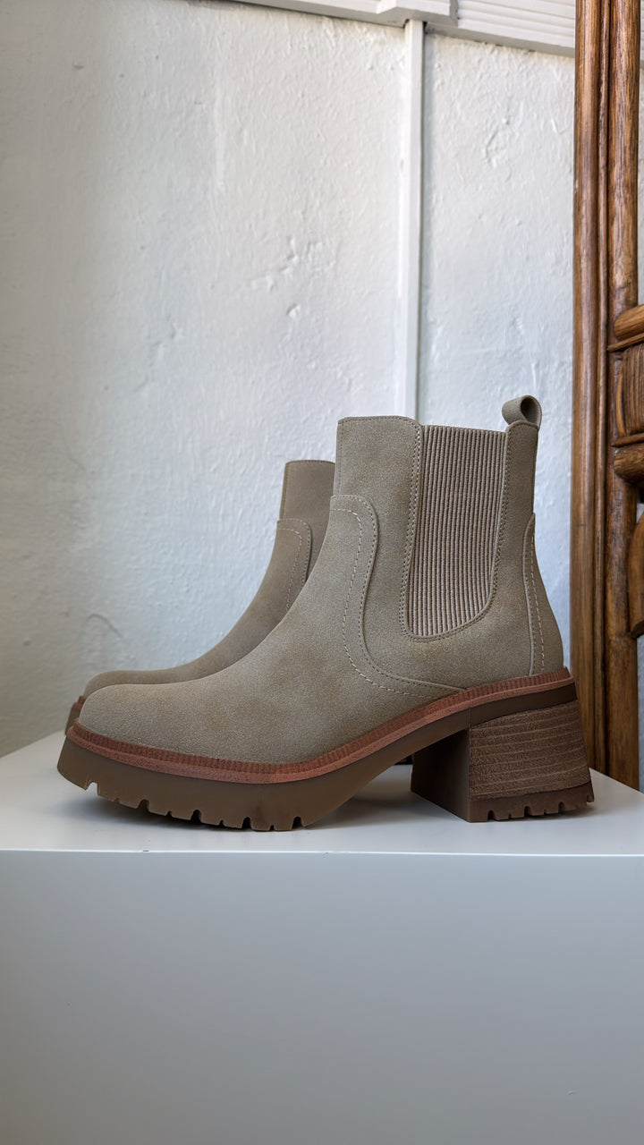 Amber Suede Lug Sole Bootie, Sand