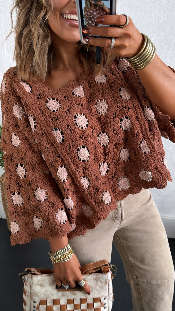 Emberlynn Knit Top, Brick/Latte