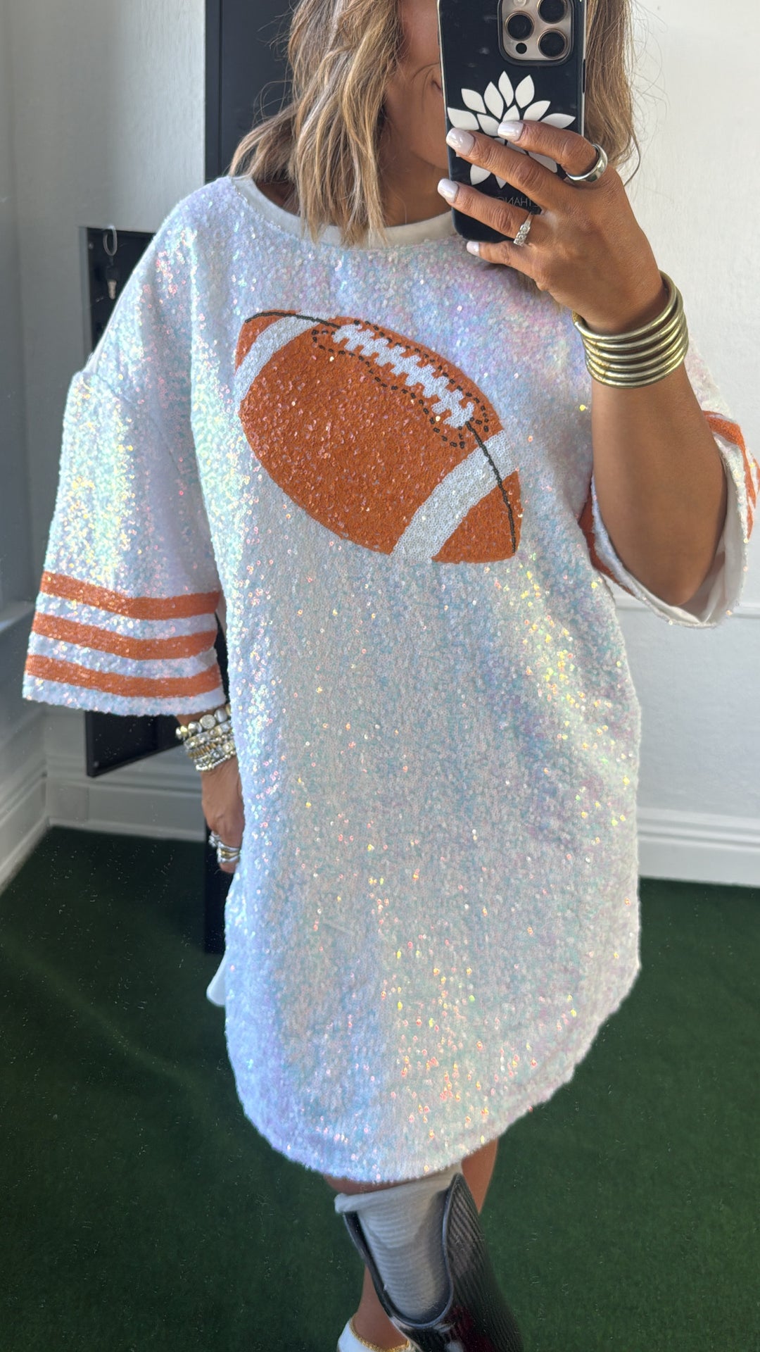 Set in Sequins Football Dress, White