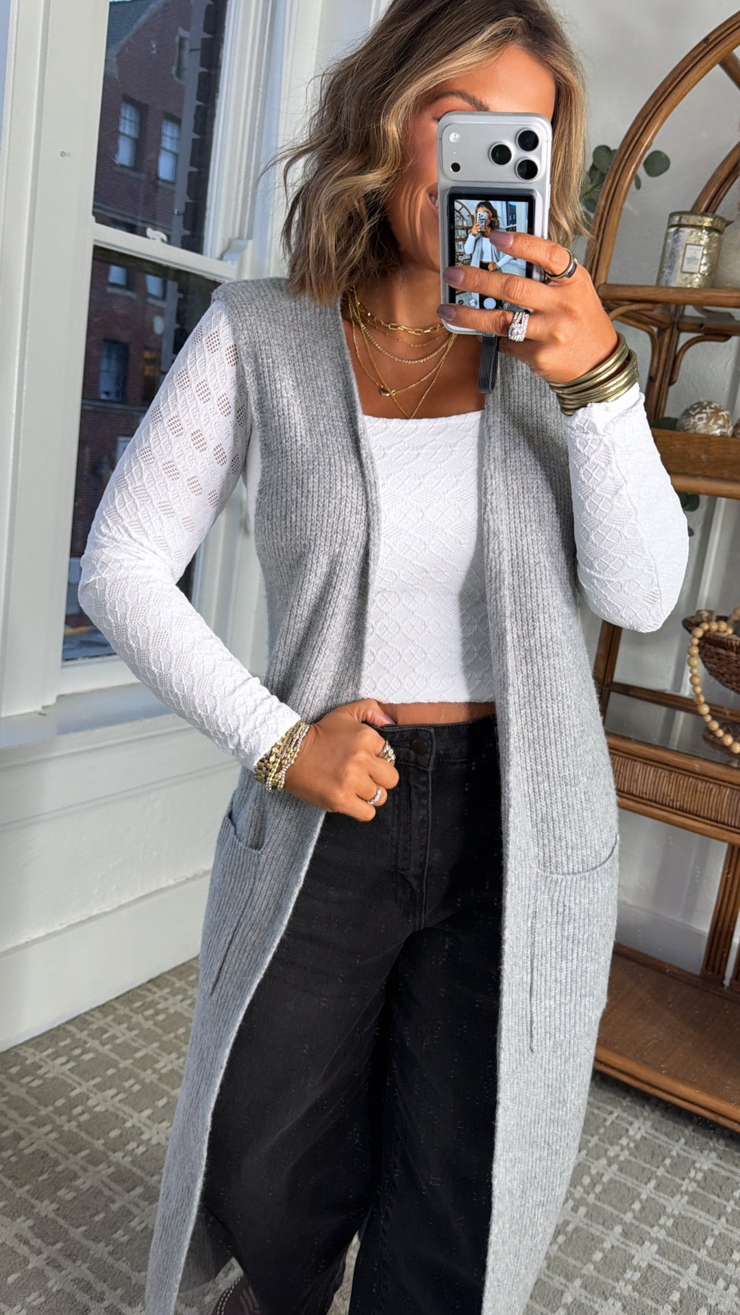 Glacier Drift Knit Duster, H.Grey