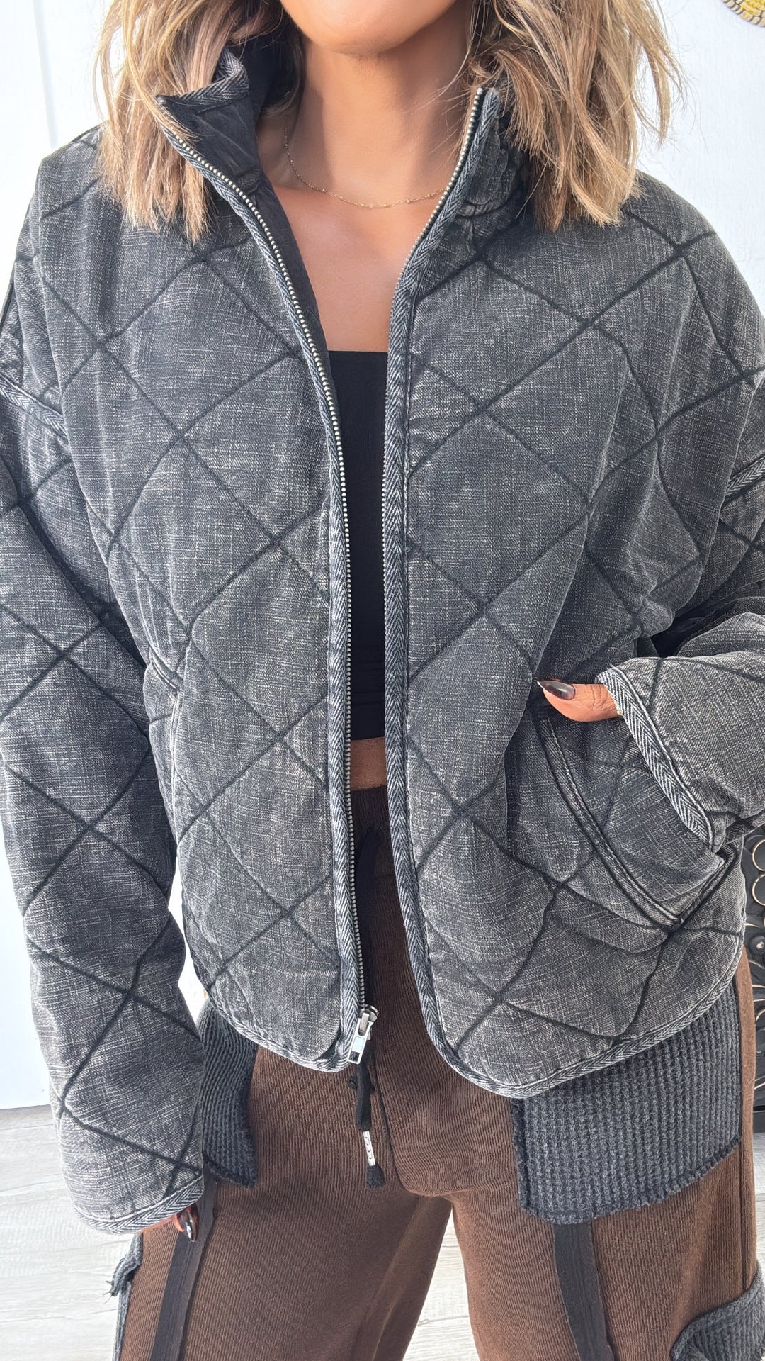 New On Trend Quilted Jacket, Black