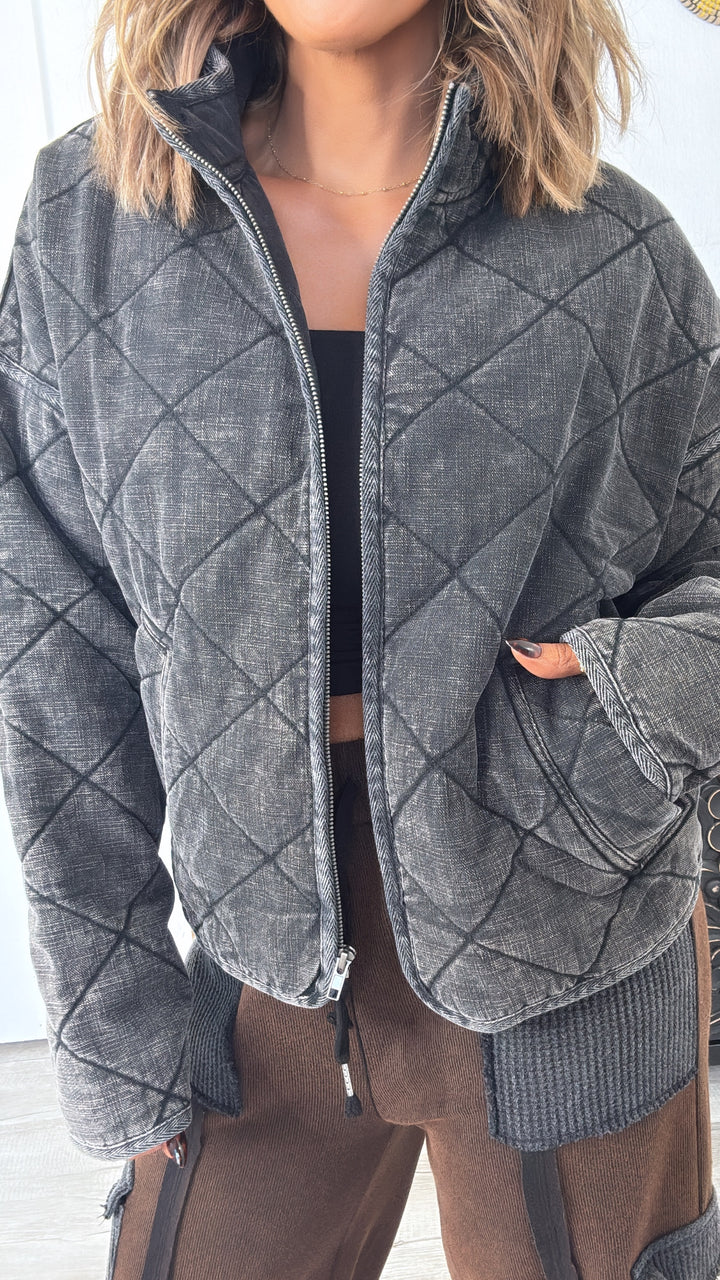 New On Trend Quilted Jacket, Black