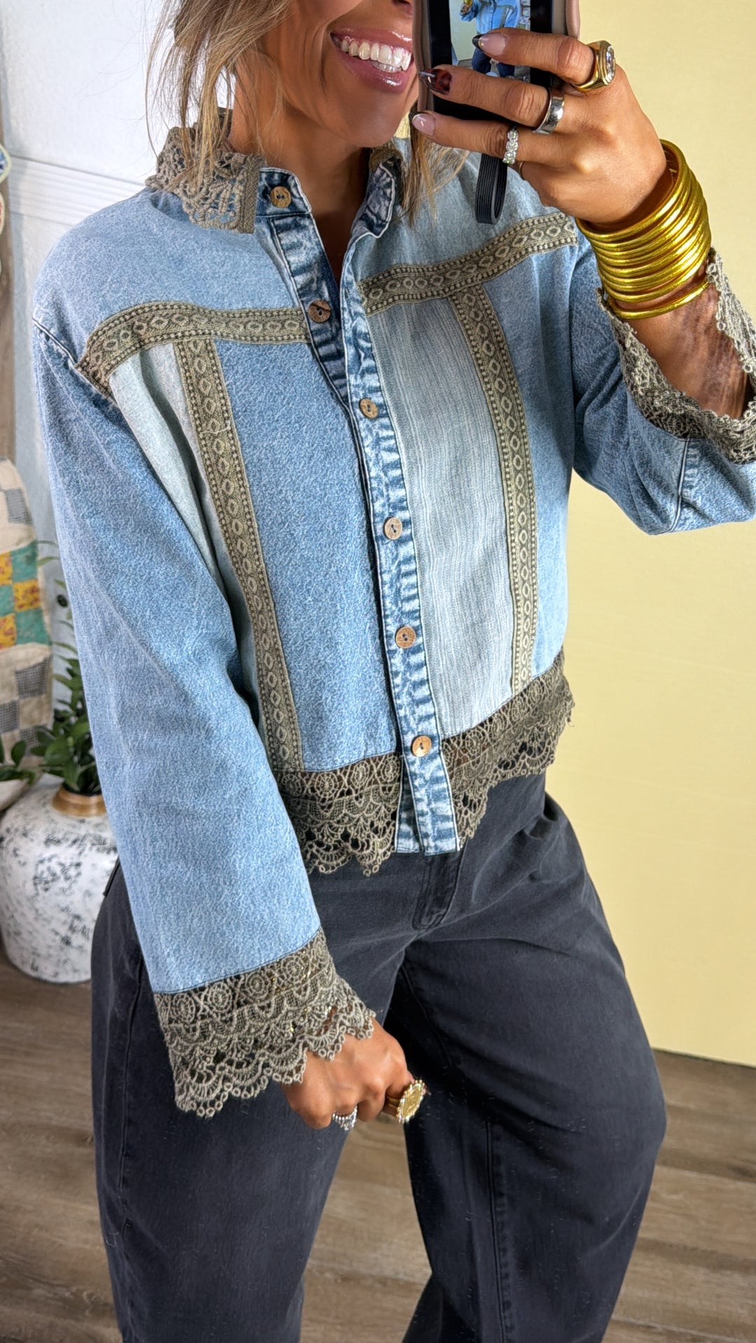 Golden Patch Denim Jacket, Aqua