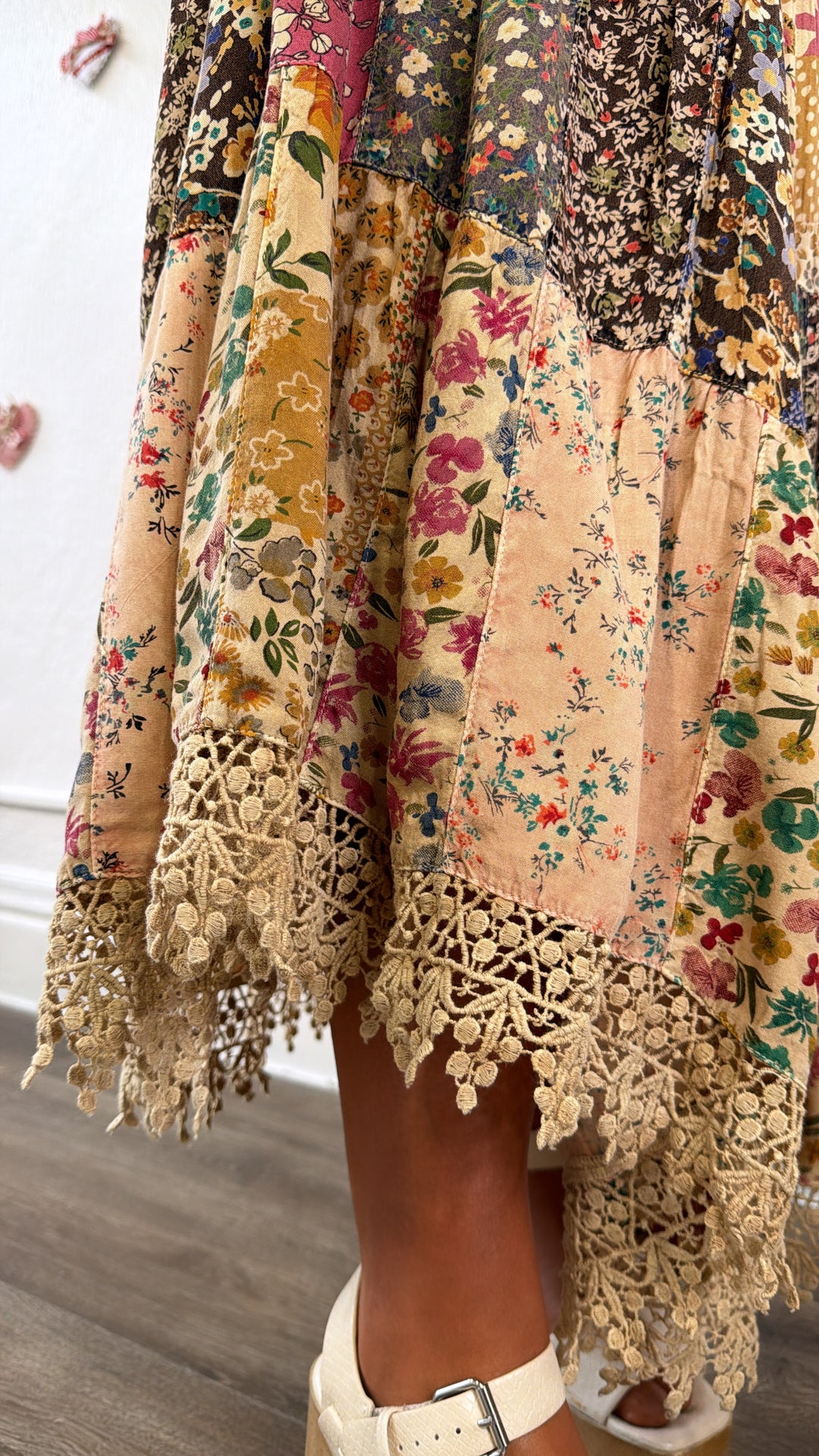 Cloverline Printed Tiered Midi Skirt, Latte