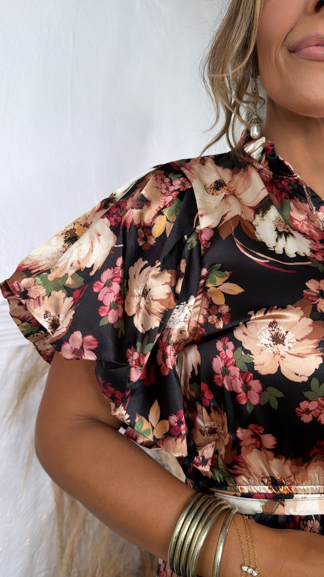 Dusky Petal Midi Dress, Black Multi