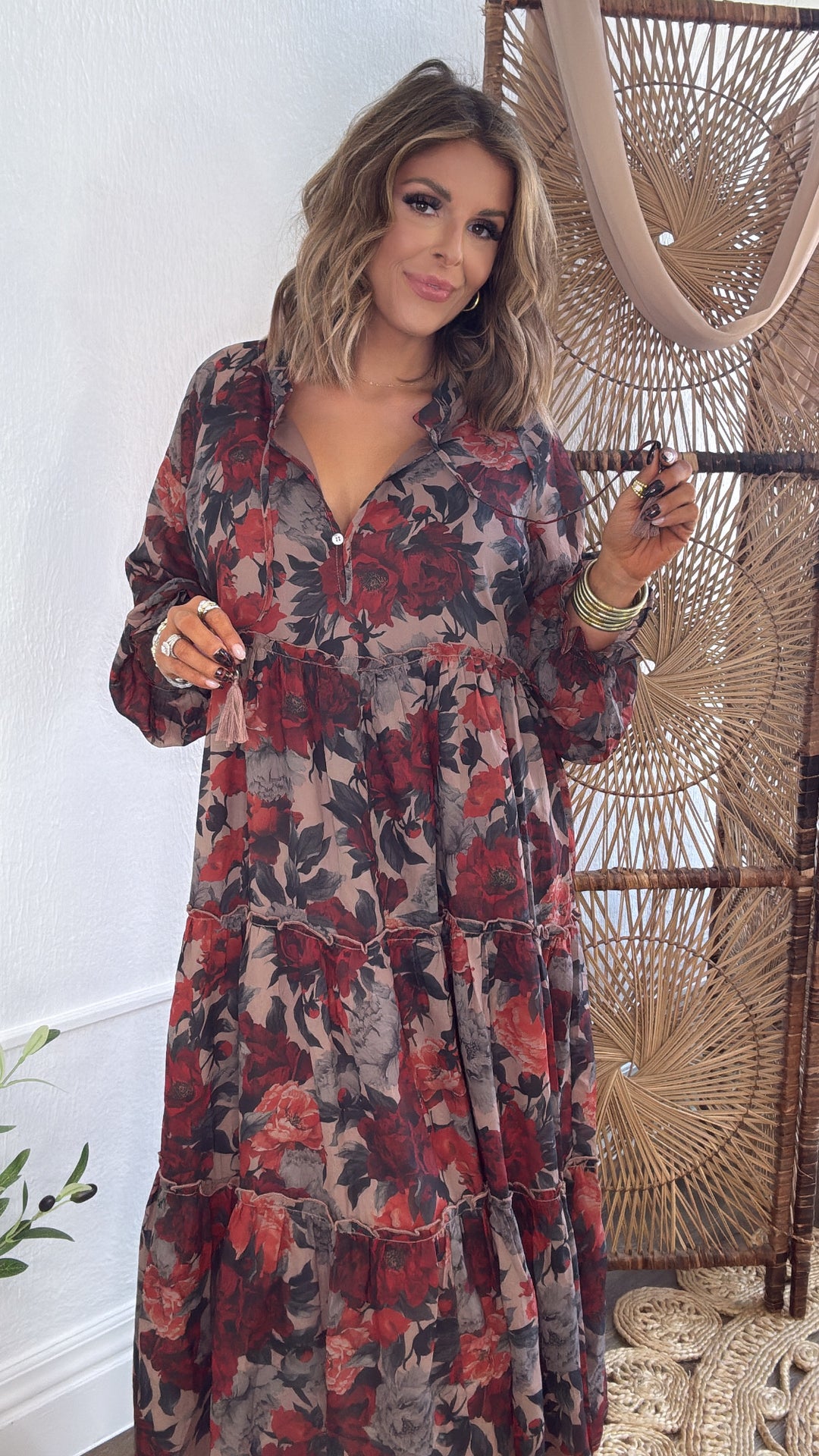 The Doris Bloom Midi Dress, Sand