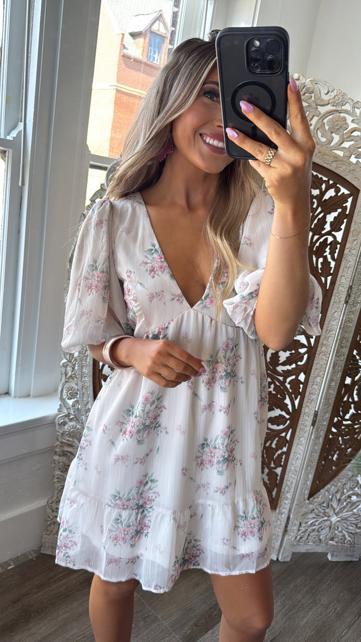 Dalia Floral Dress, Cream Multi