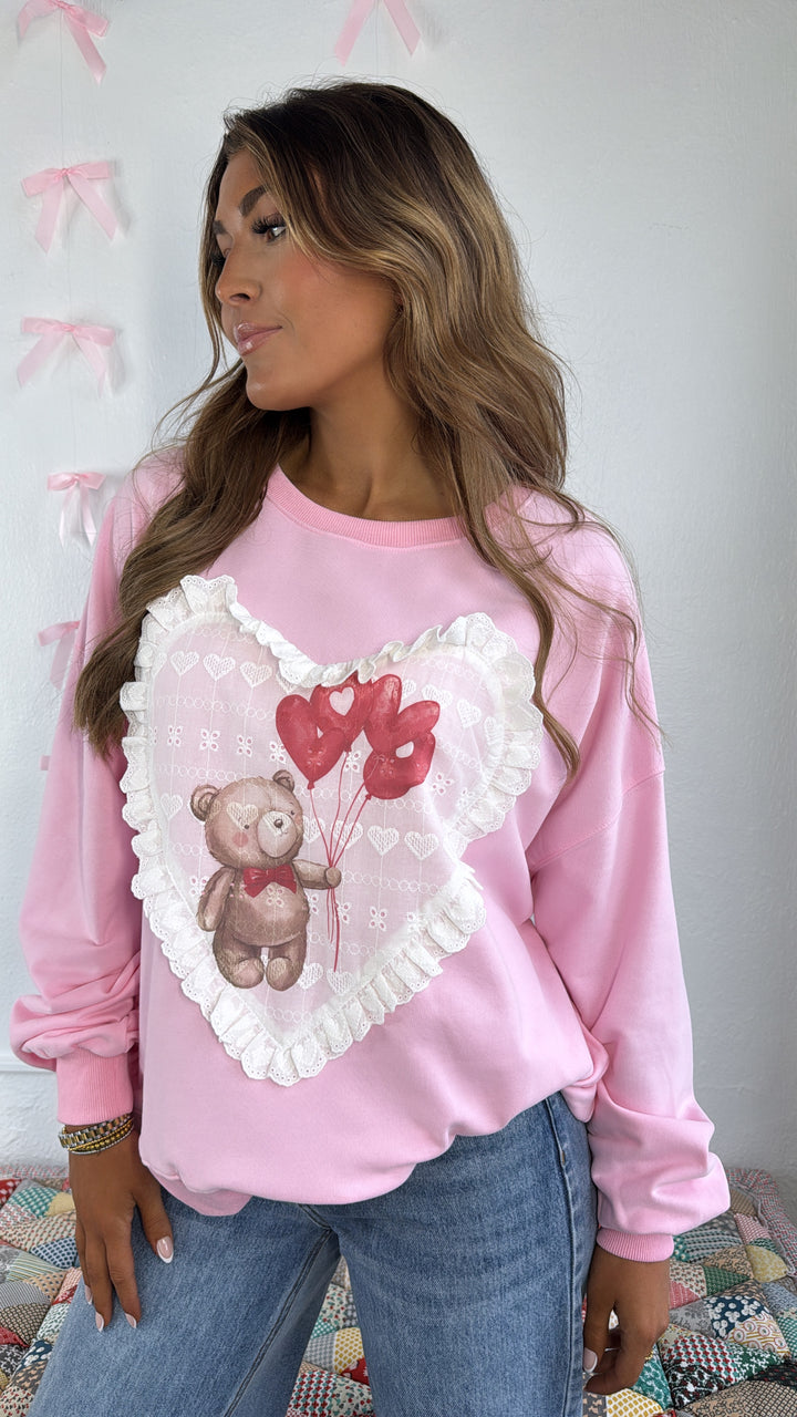 Valentines Bear Patched Sweatshirt, Pink