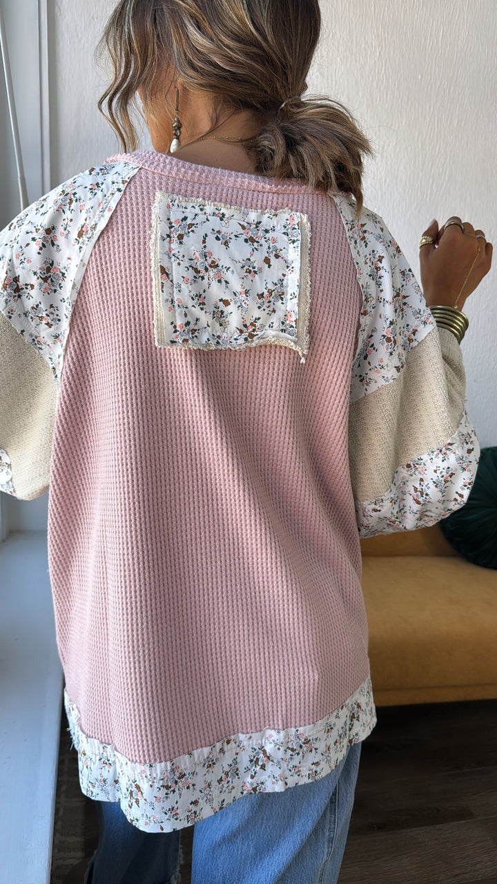 Patched Peace Top, Strawberry Milk