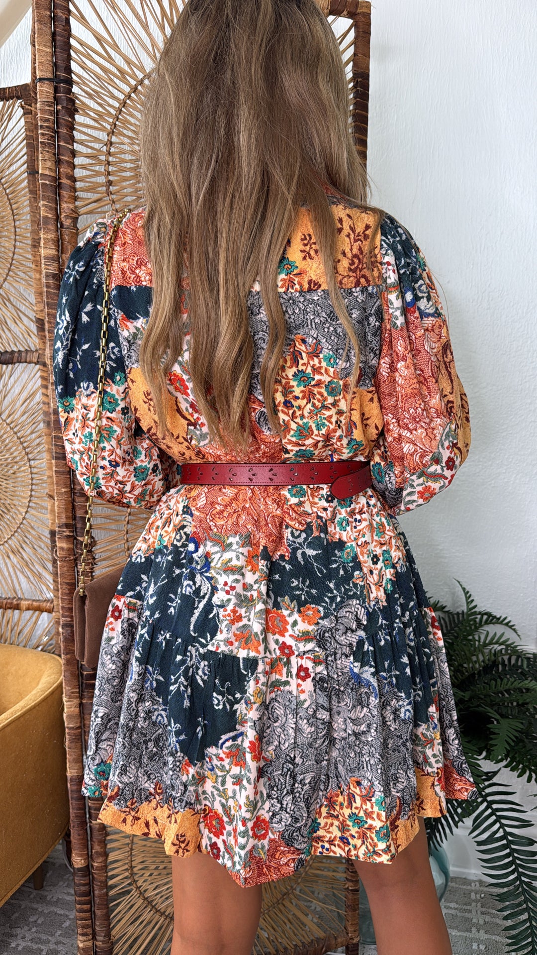 Nellie Patchwork Long Sleeve Mini Dress, Navy