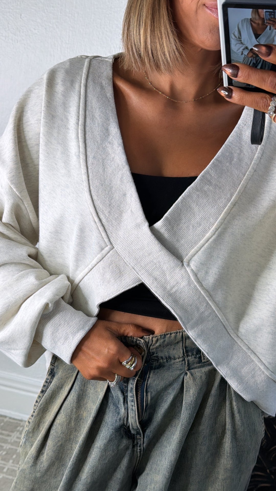 Criss Cross Reversible Sweatshirt, Oatmeal