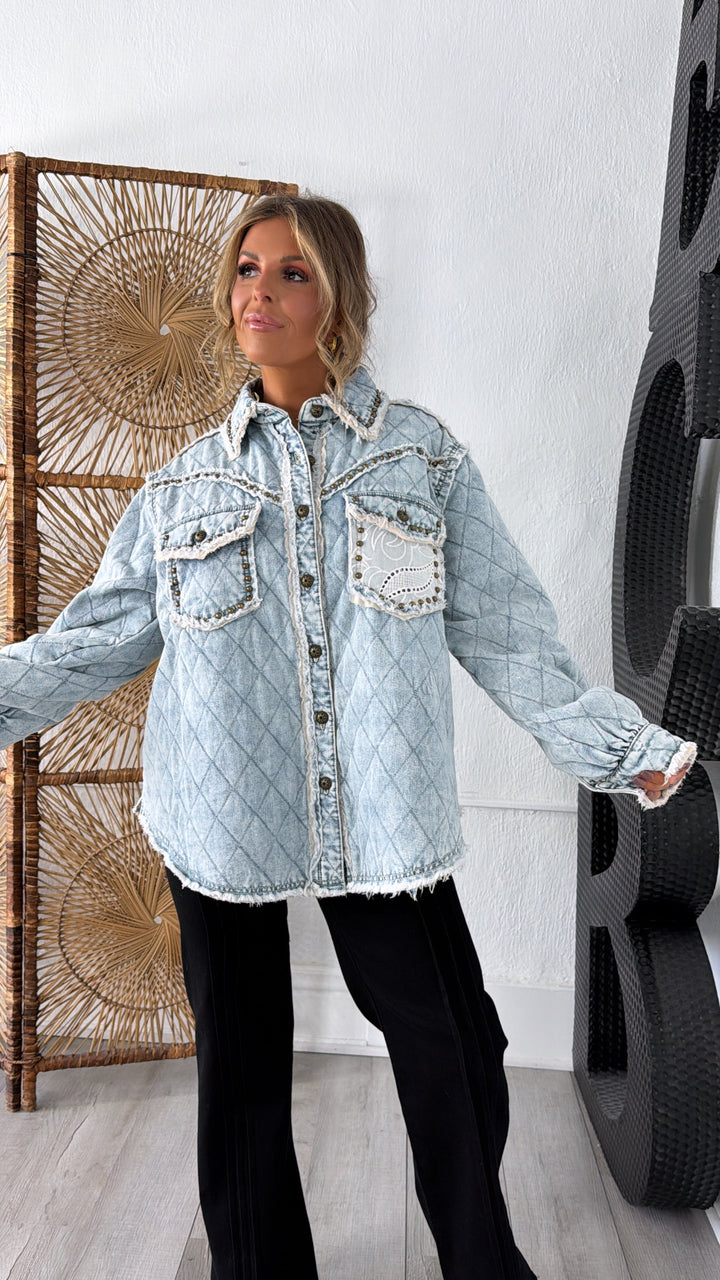 Wild Blooms Quilted Jacket, Denim