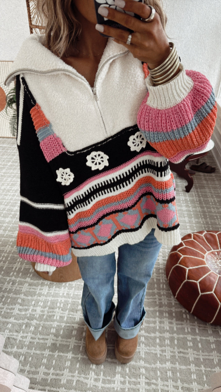 The Cabin Half Zip, Black Multi