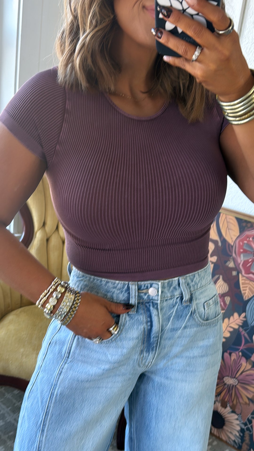 Ribbed Crop Baby Tee, Plum