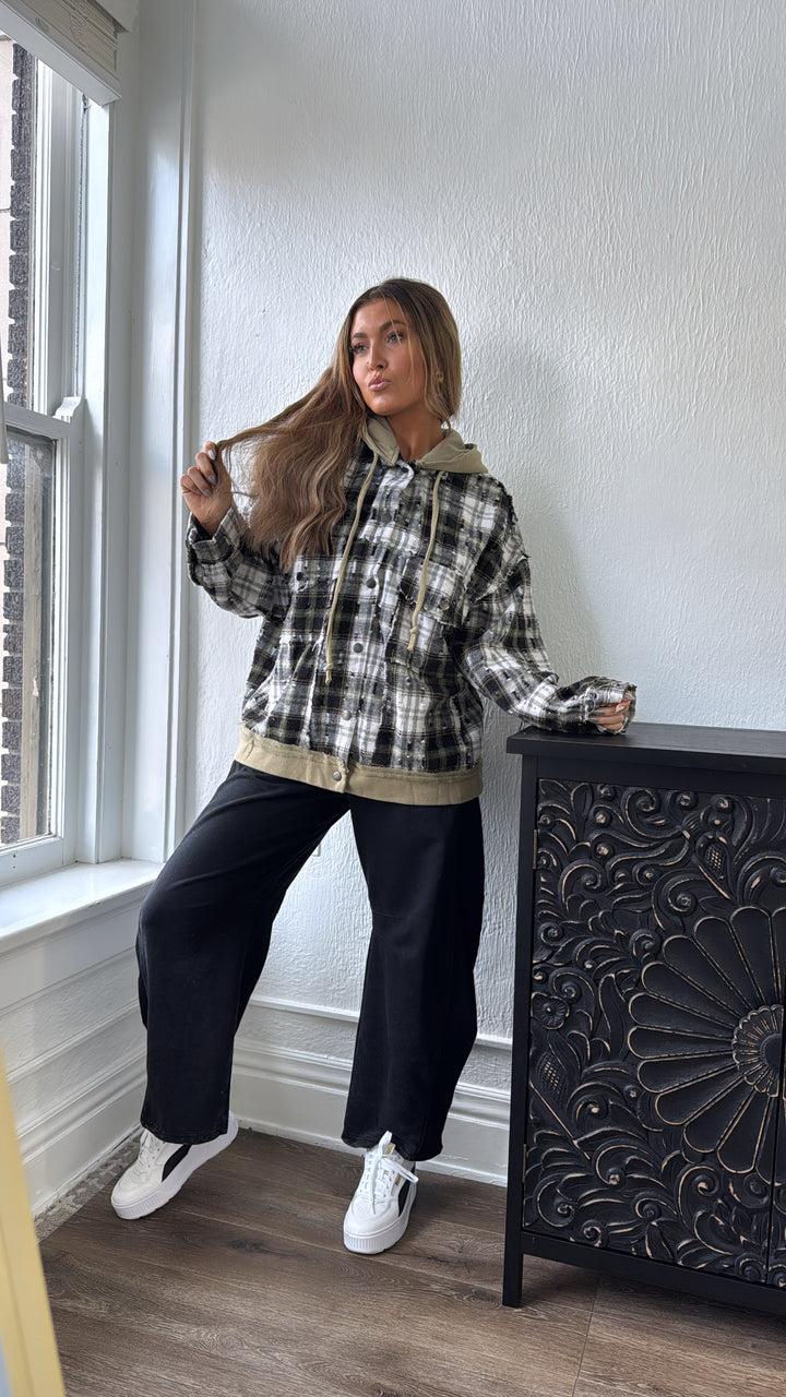 Birch Cabin Flannel Top, Olive/ Black