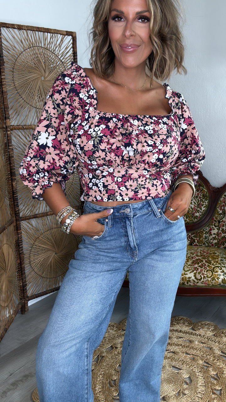 Rosabelle Floral Blouse, Navy