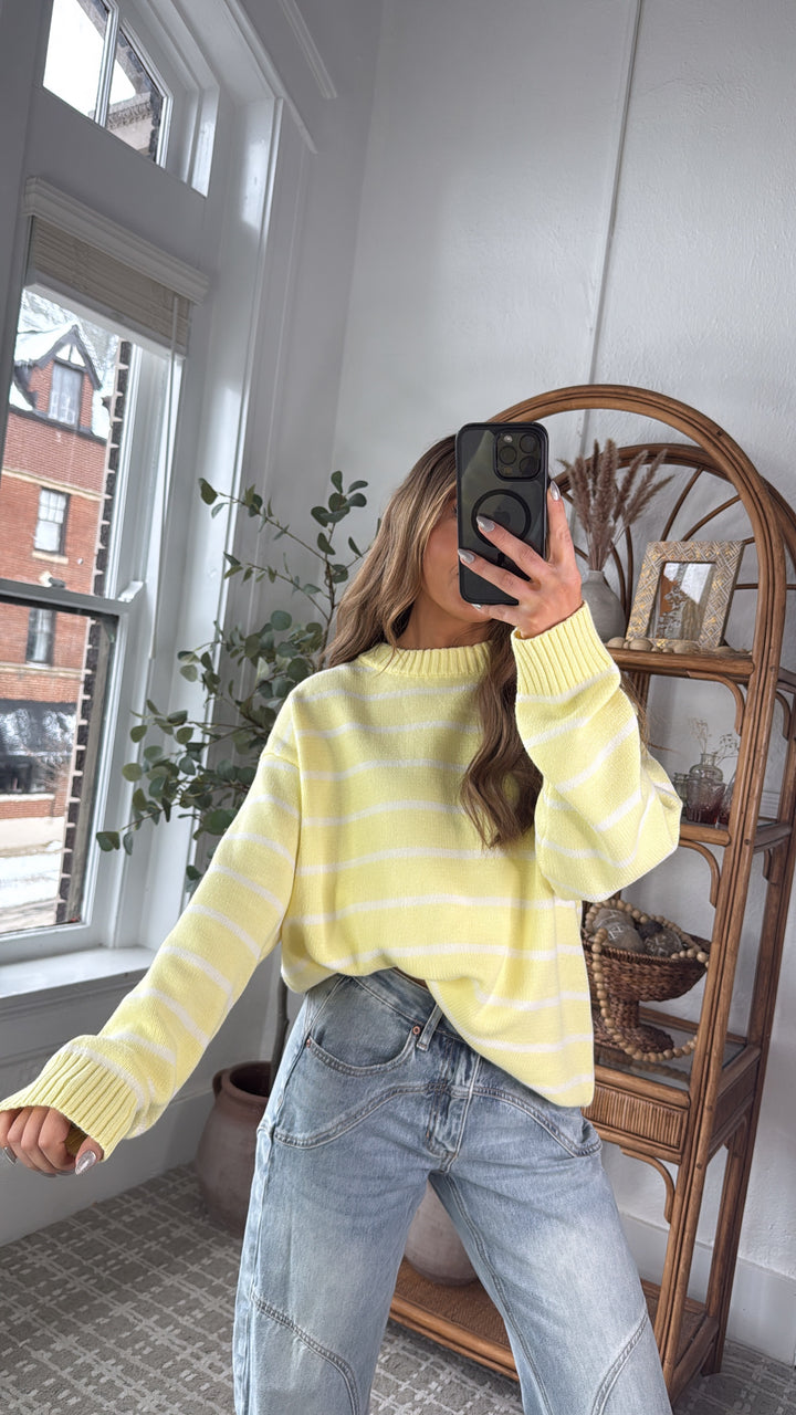Avie Striped Sweater, Lemon/White