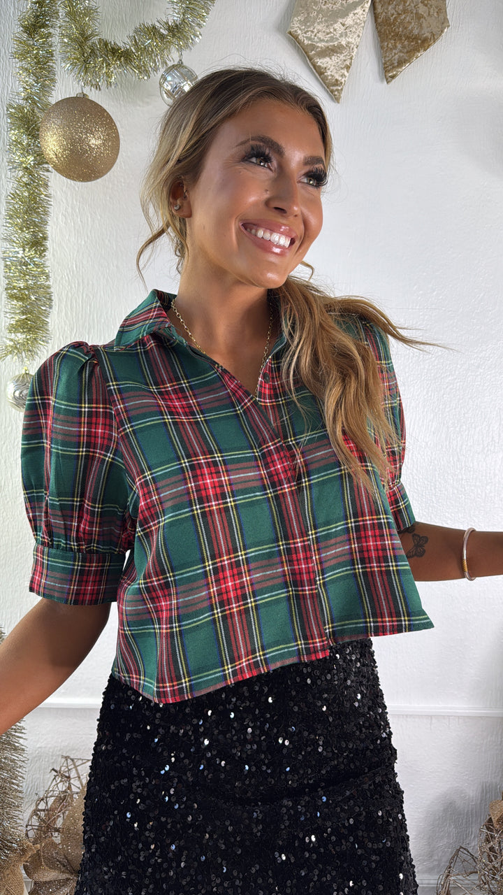 Mistletoe Plaid Top, Green
