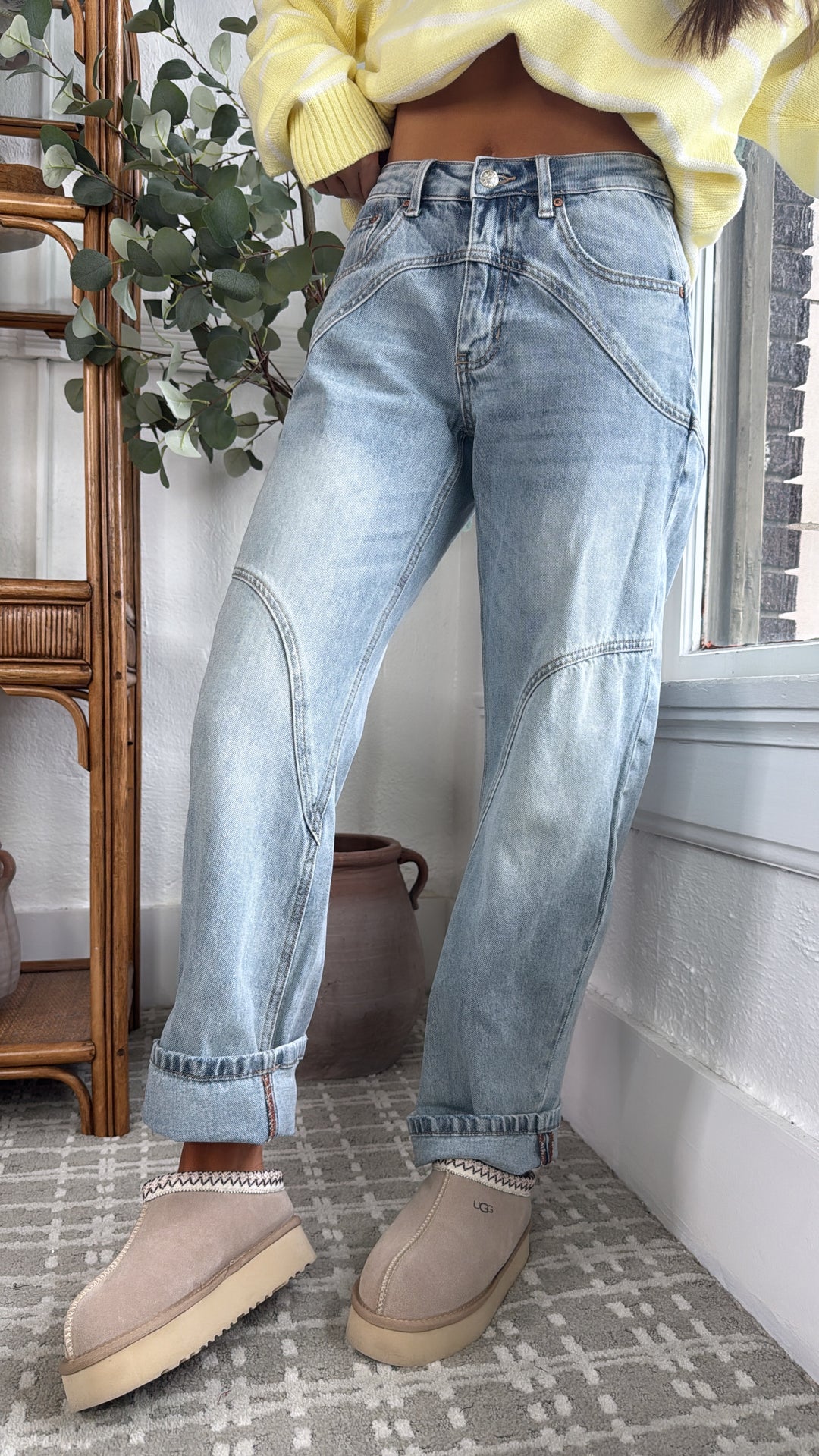 SAIGE: Studio Ready Barrel Jeans, Medium Light