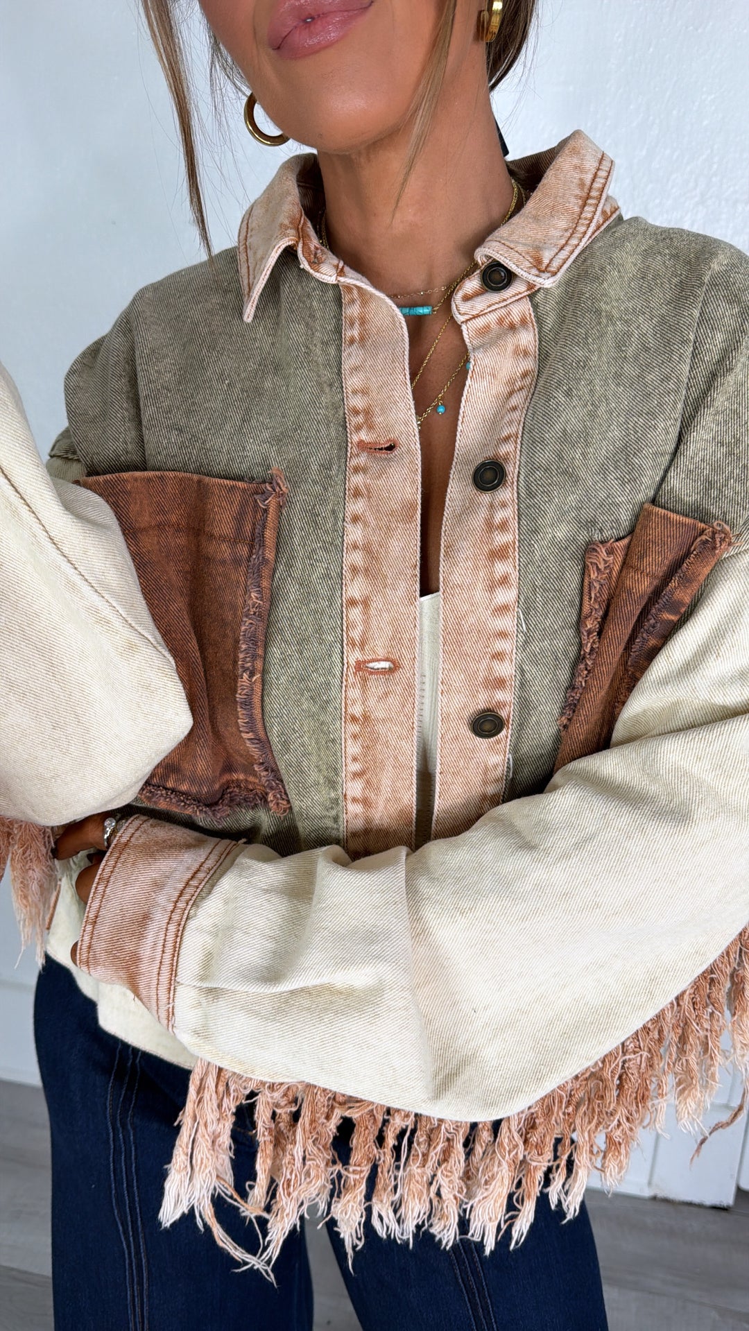 Margot Washed Colorblock Distressed Jacket