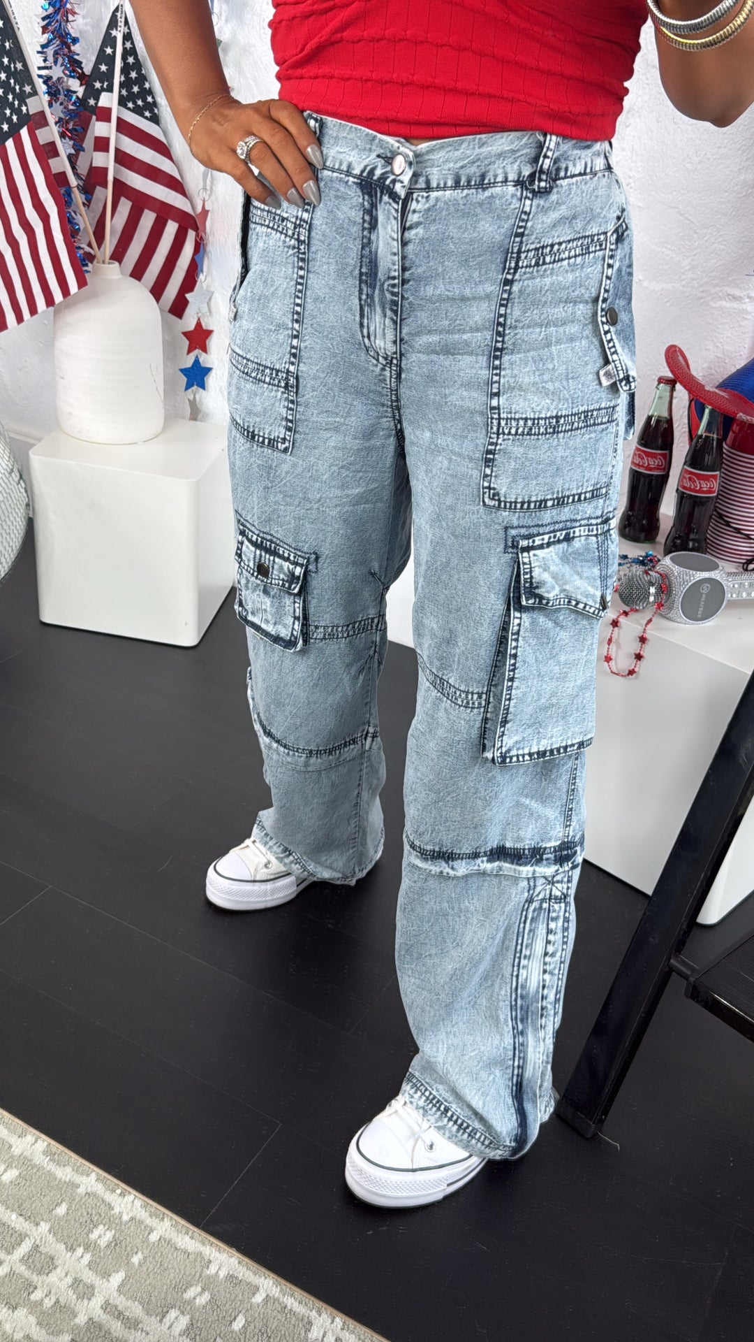 Oli &Hali: Washed Denim Cargo Pant - Main Image