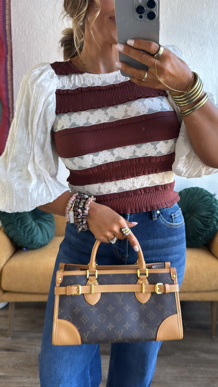 Delicate Drift Striped Blouse, Chestnut