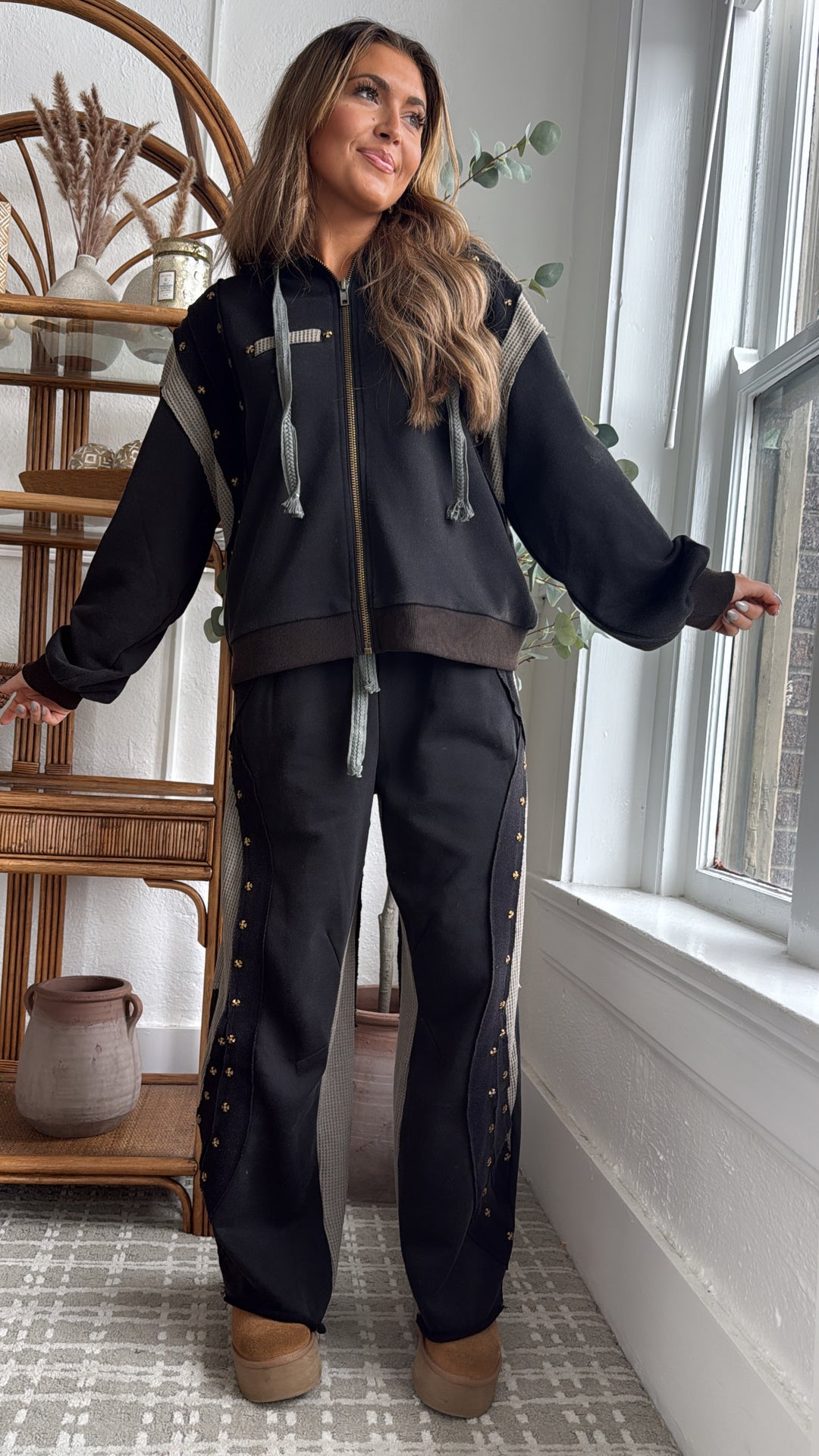 Urban Chic Waffle Knit Pant, Black