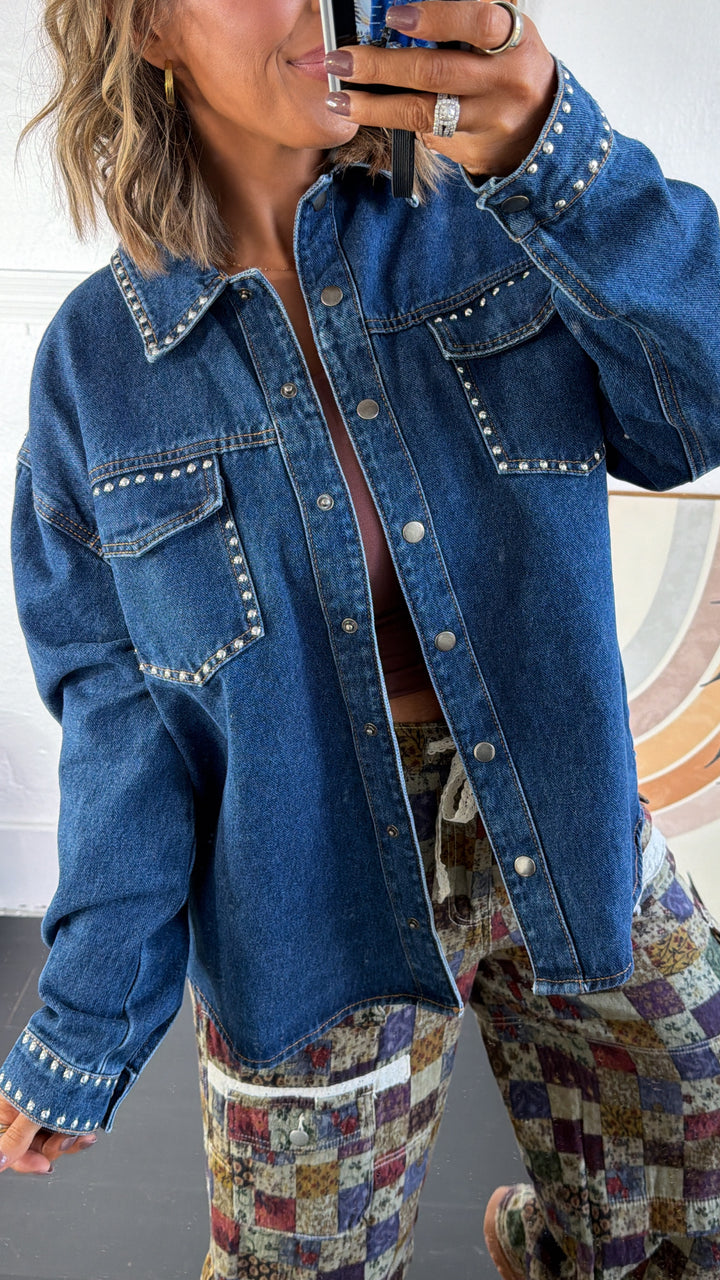 Western Halo Studded Jacket, denim