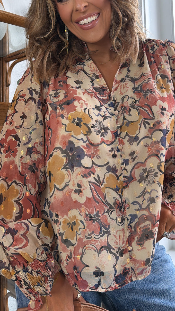 Mauve Mist Blouse, Beige Combo