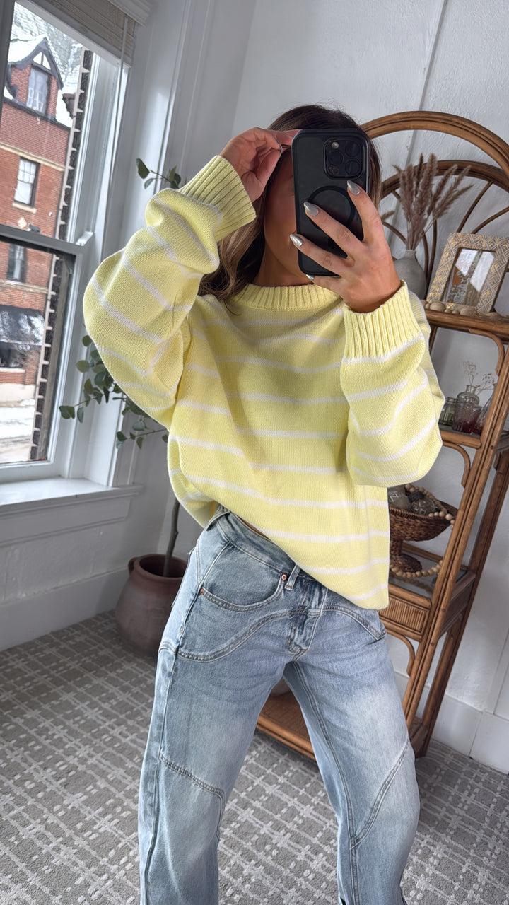 Avie Striped Sweater, Lemon/White