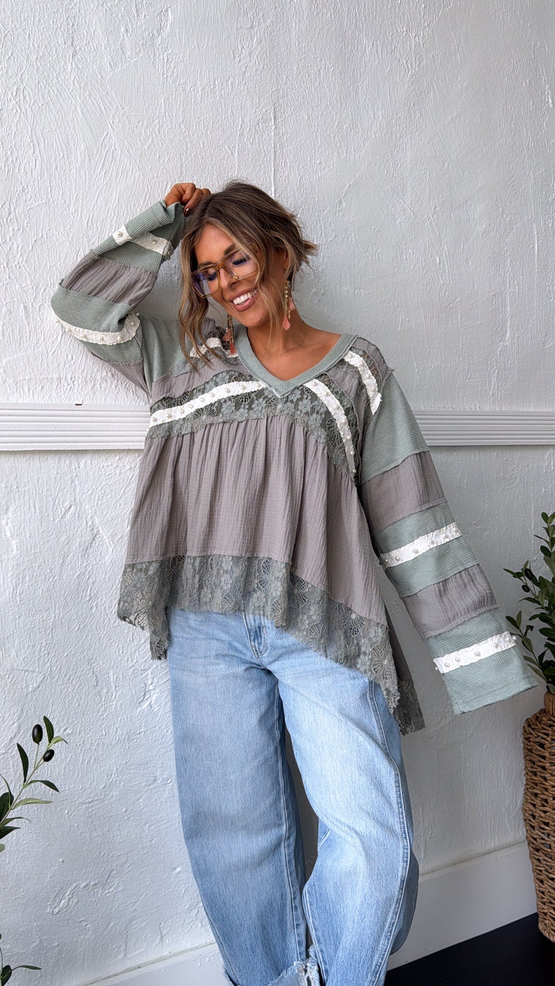 Coraline Lace Blouse, Khaki Olive