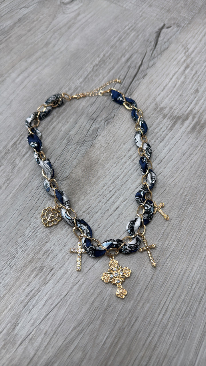 Edgy Western Charm Necklace, Navy/Gold