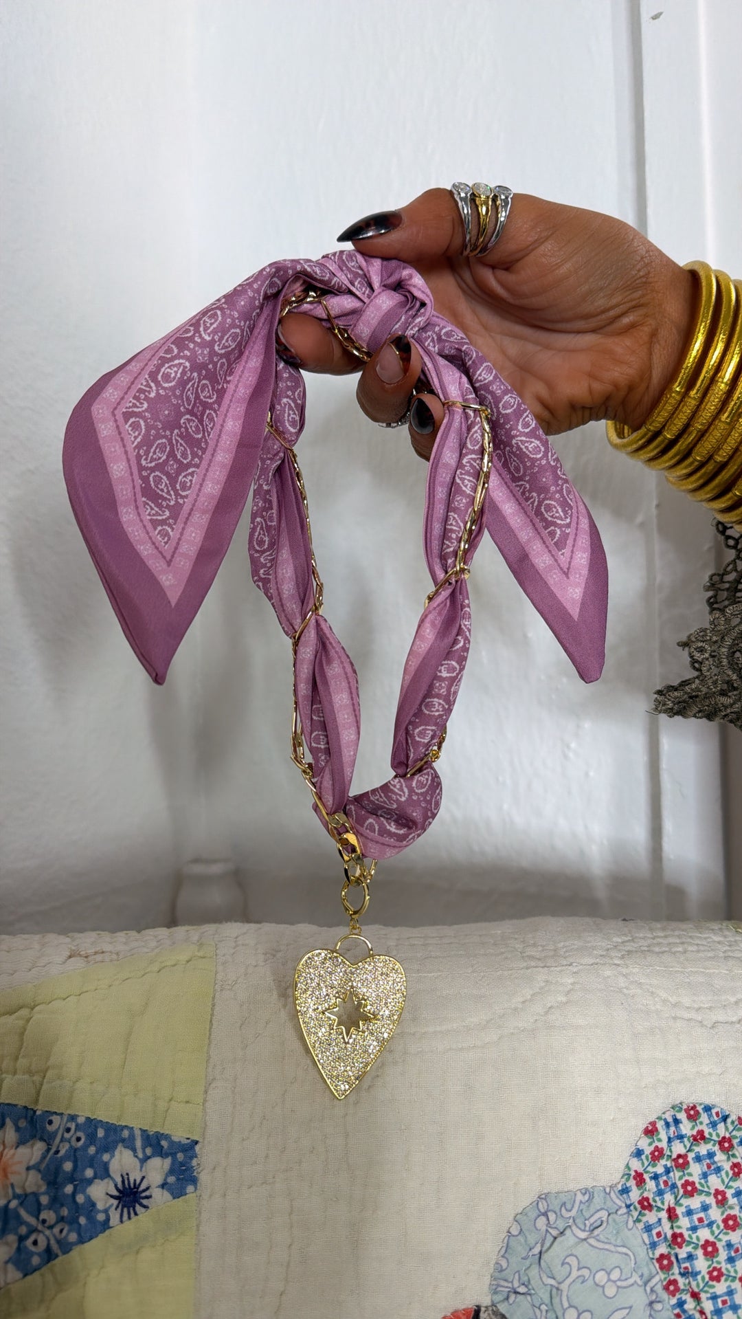 Treasure Jewels: scarf necklace pink pave heart
