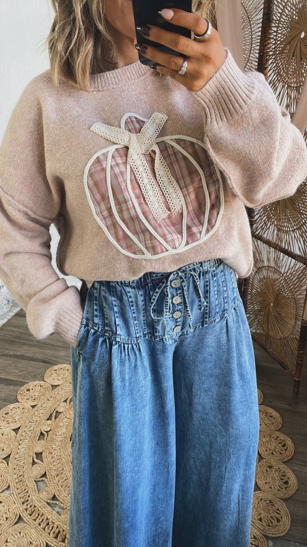 Plaid Pumpkin Cutie Sweater, Oatmeal