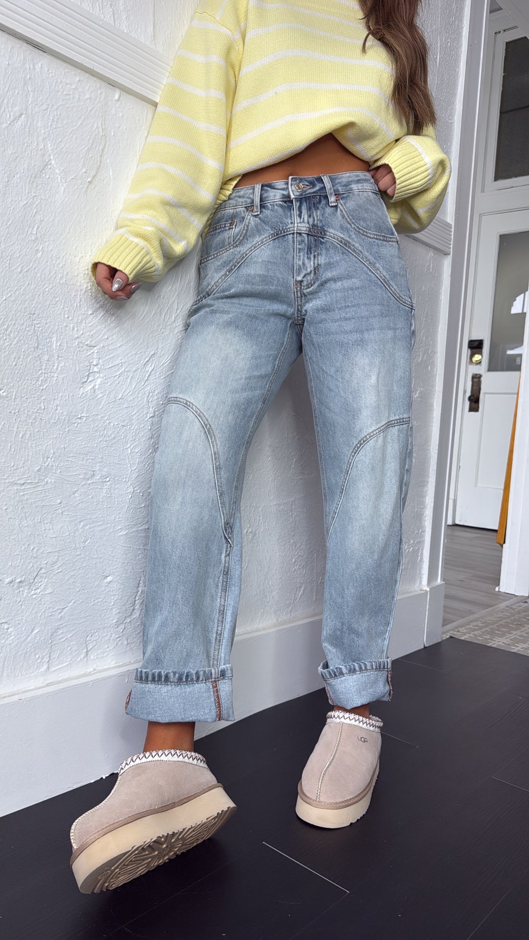 SAIGE: Studio Ready Barrel Jeans, Medium Light