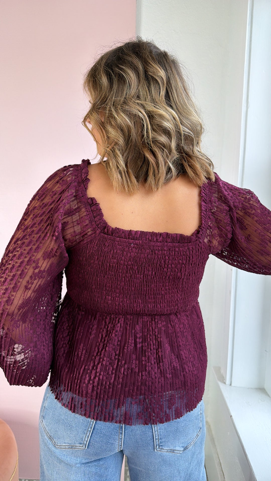 Sylvie Sweetheart Blouse, Burgundy