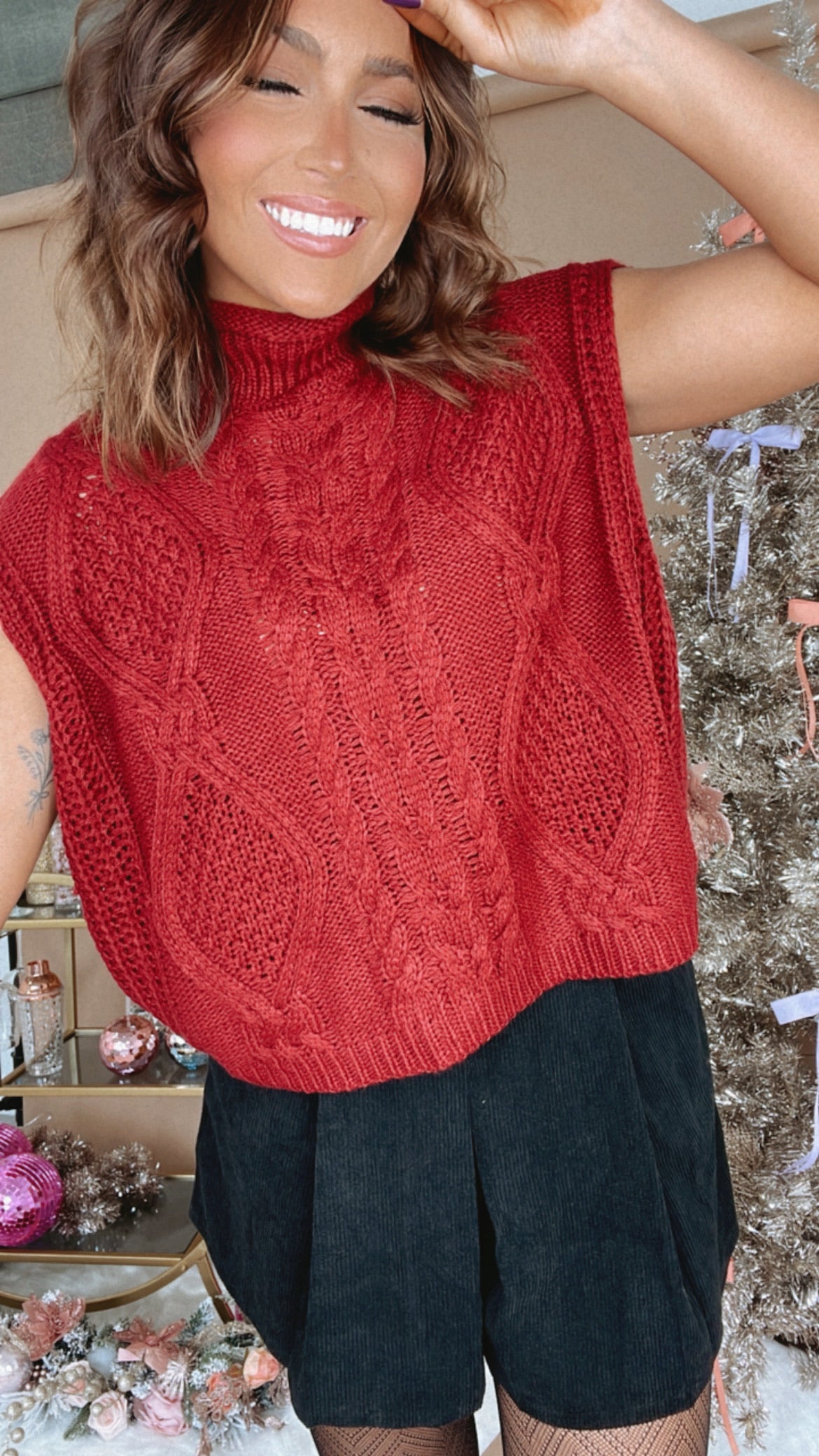 Mia Mock Neck Sleeveless Sweater Vest, Burgundy – Everyday Chic