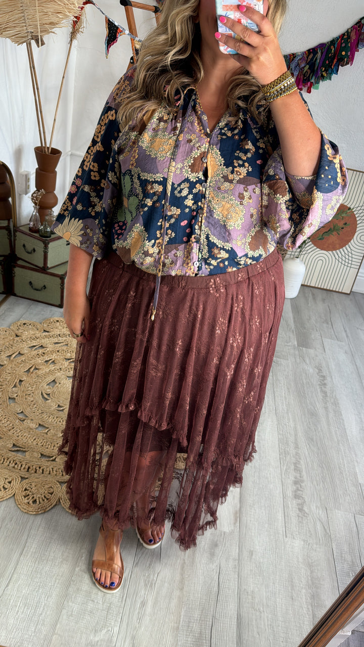 Delicate Dreams Embellished Lace Skirt, Chestnut