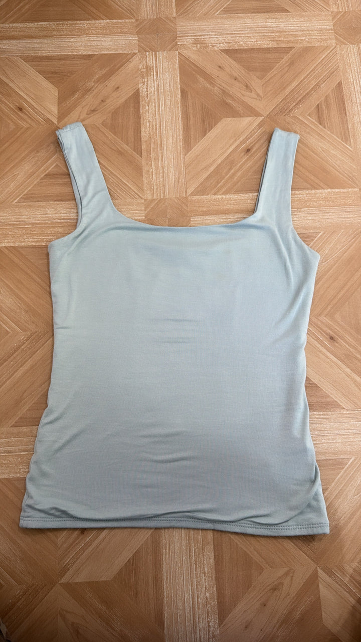 Double Layered Reg Length Tank, Dusty Sage