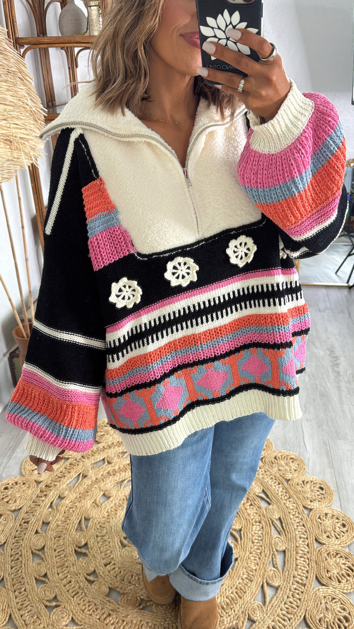 The Cabin Half Zip, Black Multi