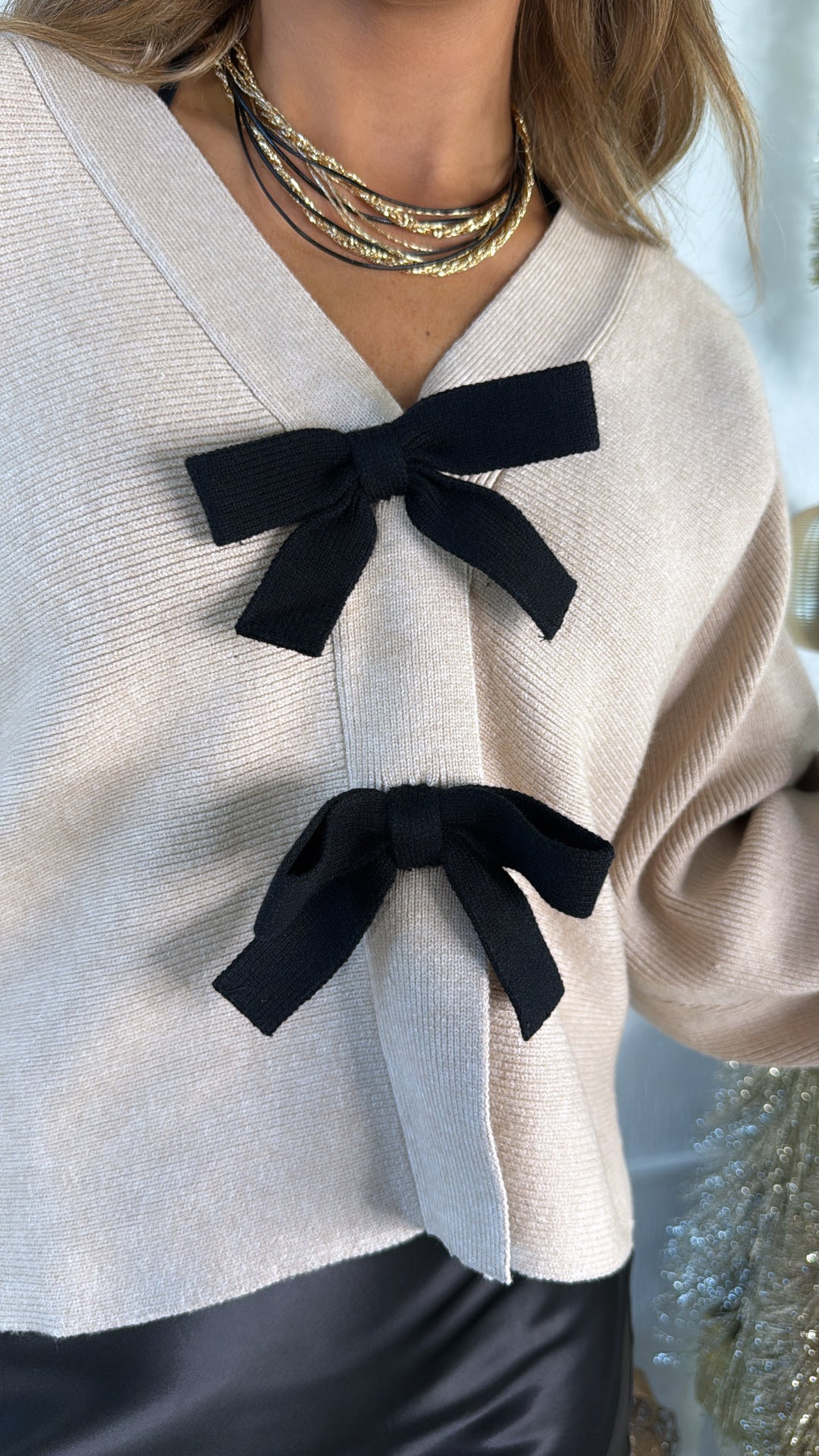 Belle Bow Knit Sweater, Taupe