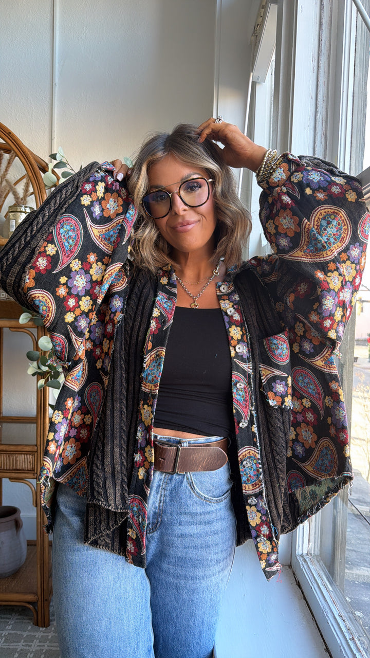 Celestial Paisley Cardigan, Black Multi