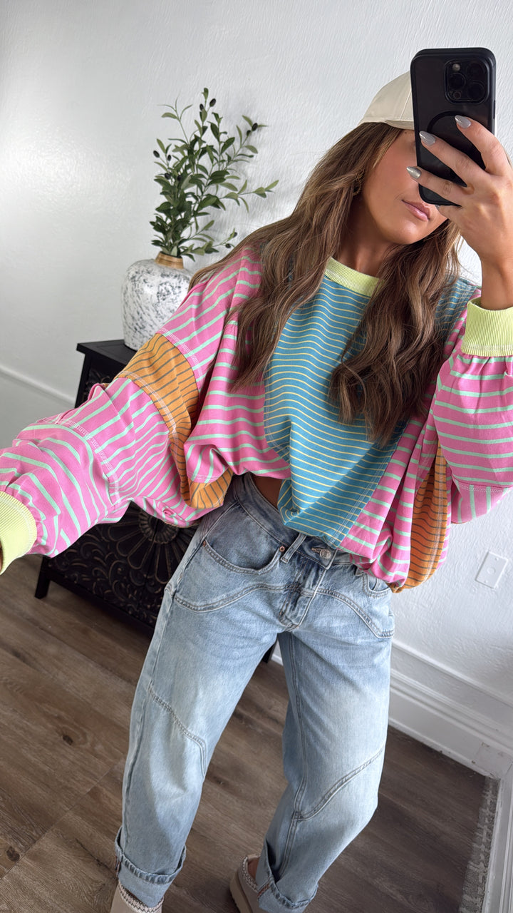 Stitch & Sail Mix Matched Top, Blue/ Pink