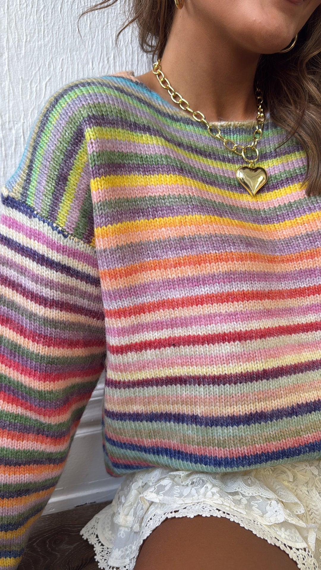 Painted Knit Striped Sweater, Purple/Sky