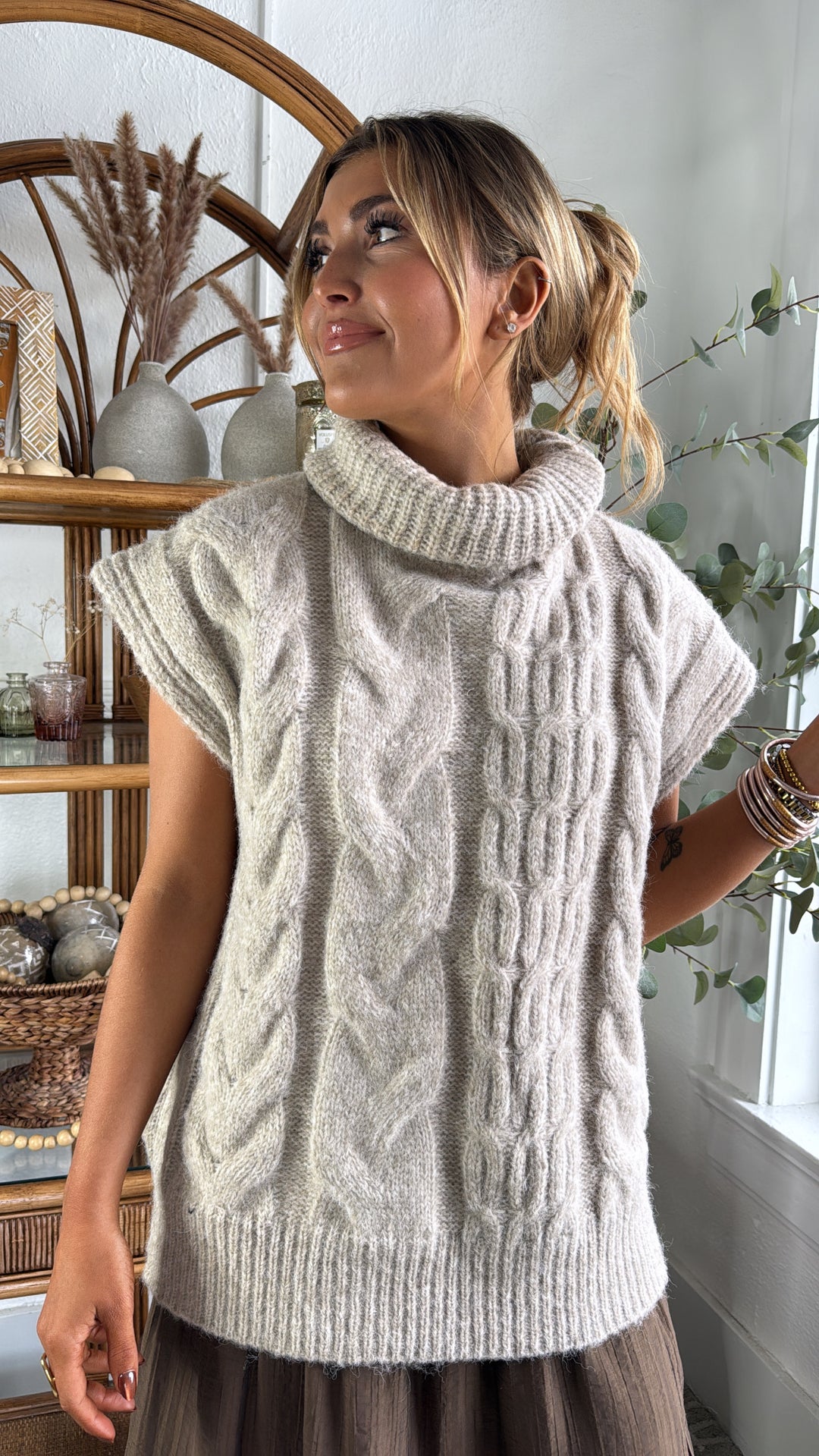 Cozy Knit Turtle Neck Sweater, Lt. Taupe
