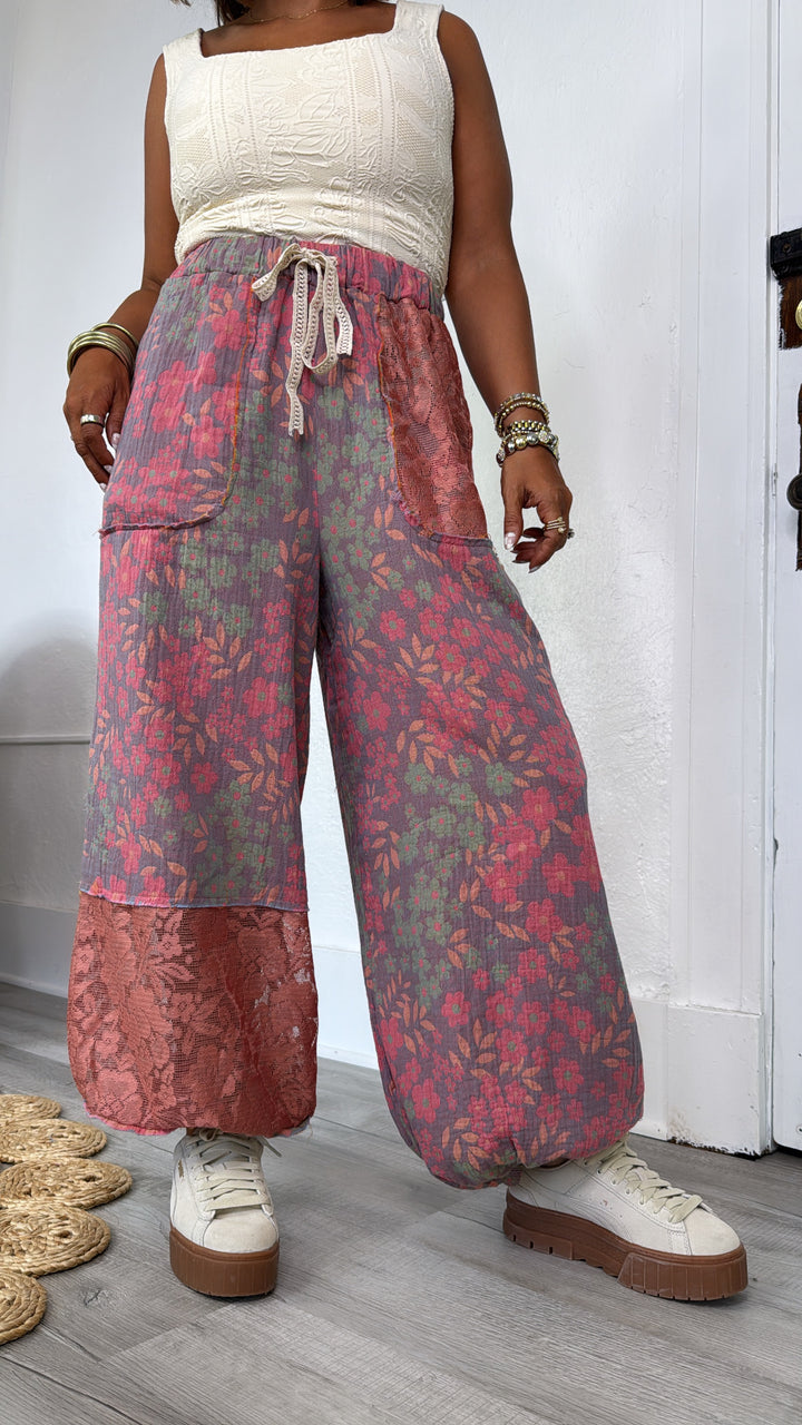 New Wave Floral Boho Jogger, Lavender/Coral