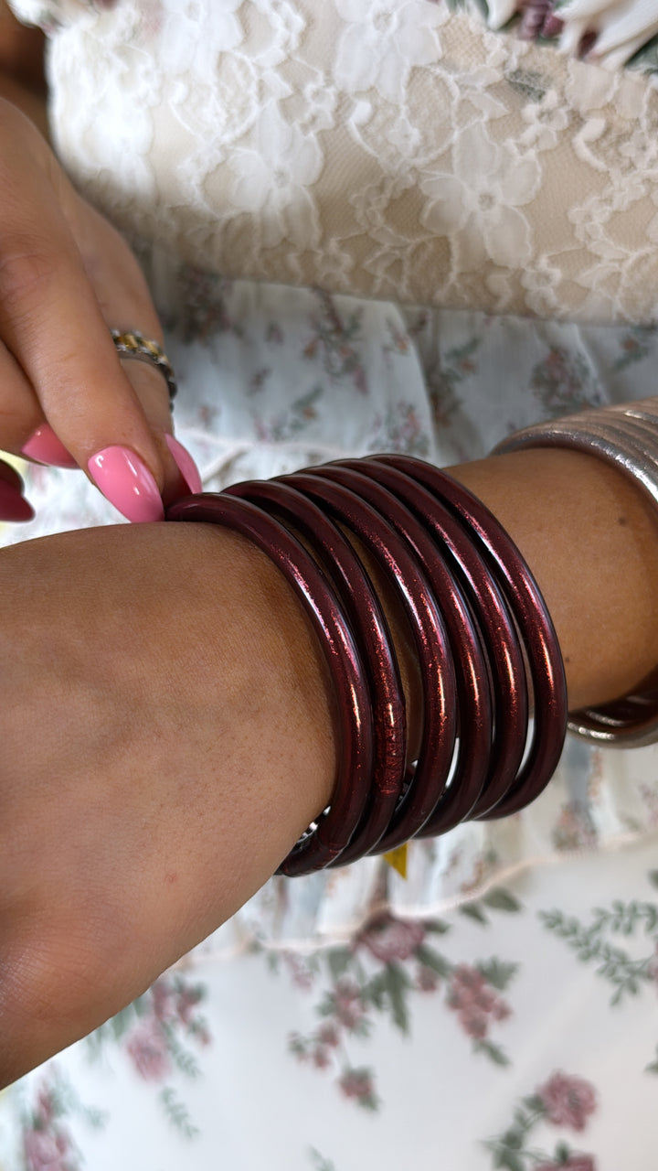 BuDhaGirl: Merlot All Weather Bangle (Set of 6)- Serenity Prayer