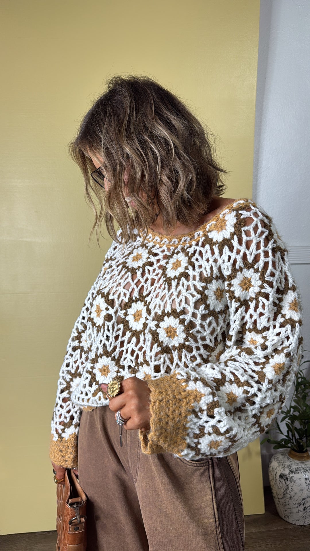 The Last Warmth Crochet Sweater, Caramel Multi