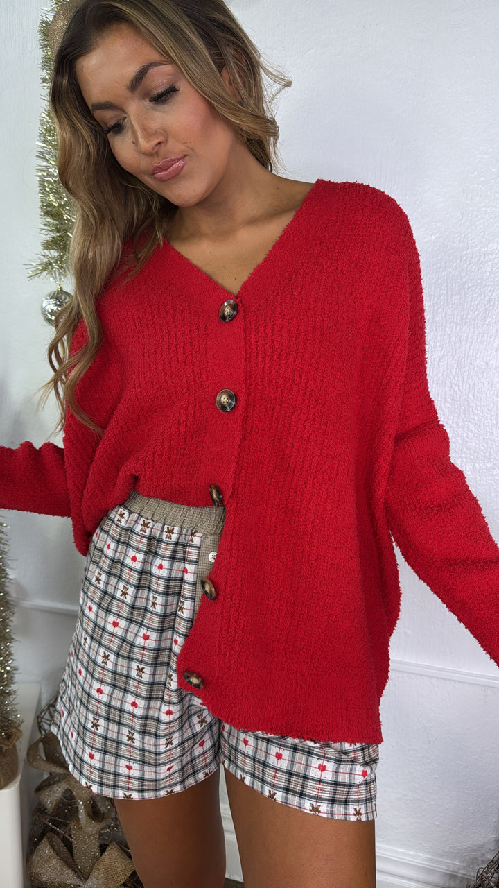 Peppermint Knit Cardigan, Red